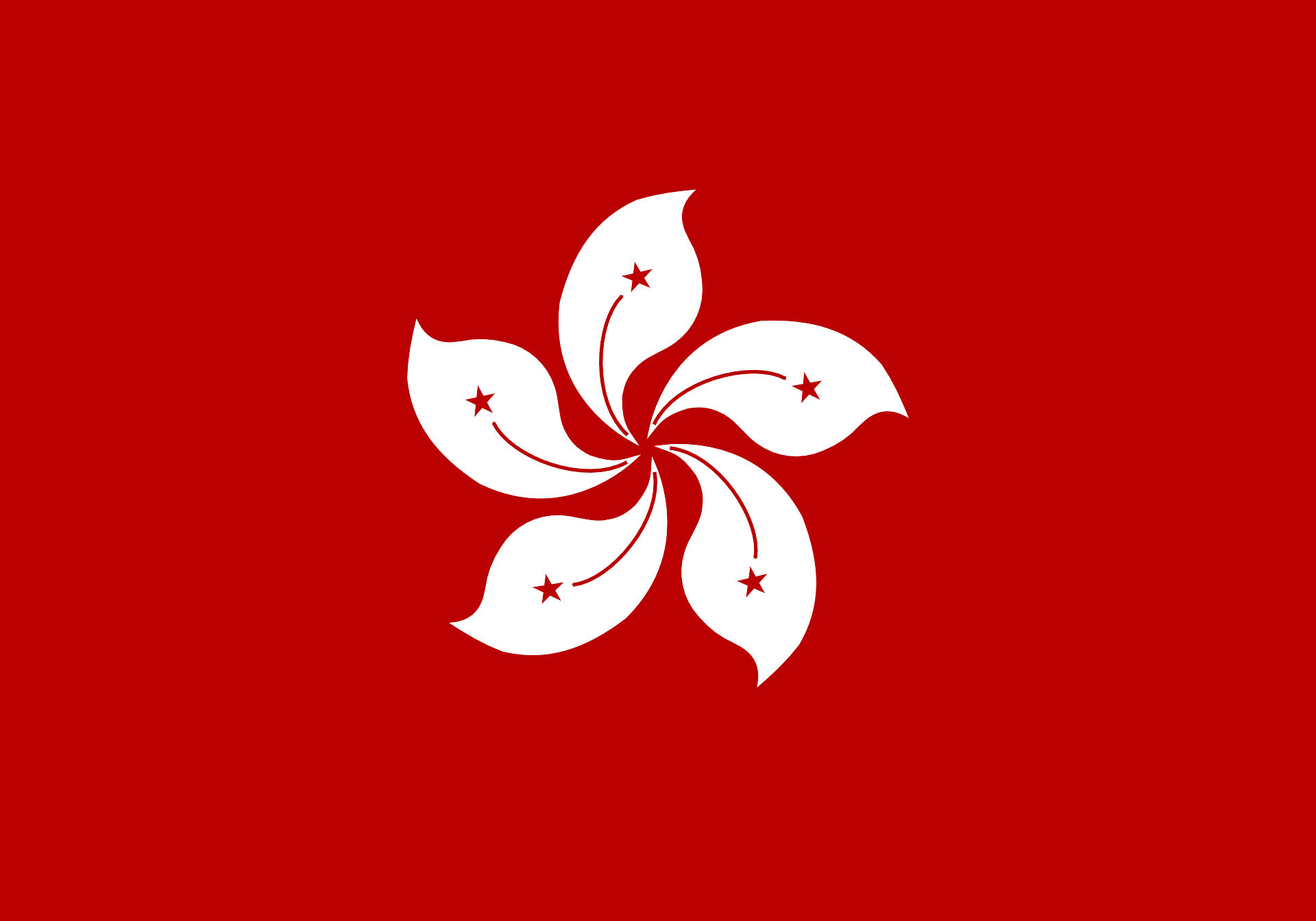 Map of Hong Kong filled with the red flag design featuring a white five-petal Bauhinia flower.