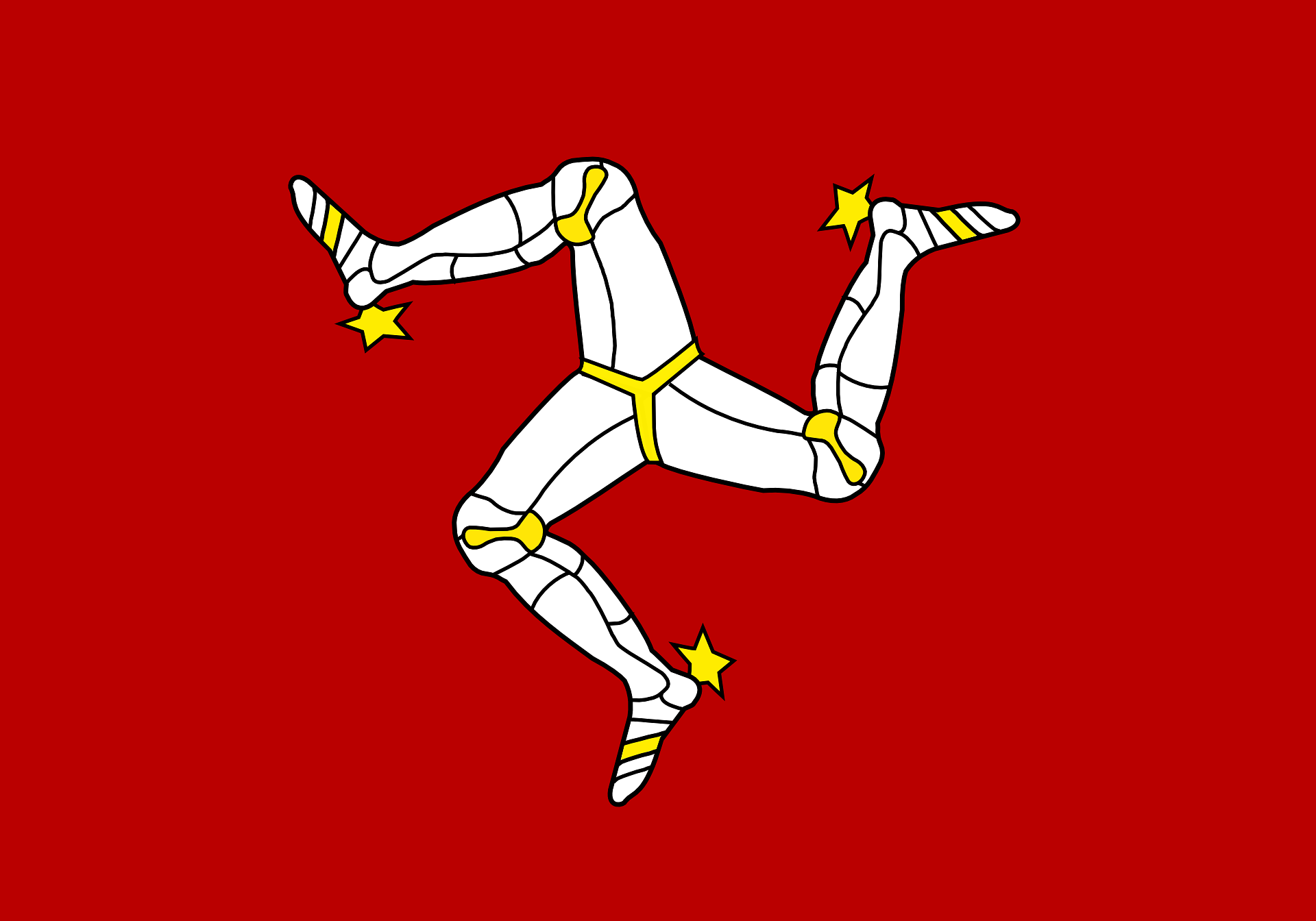 Flag of the Isle of Man depicted in the shape of the island’s territory.