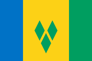 Saint Vincent and the Grenadines flag with diamonds in a V-shape on tricolor background