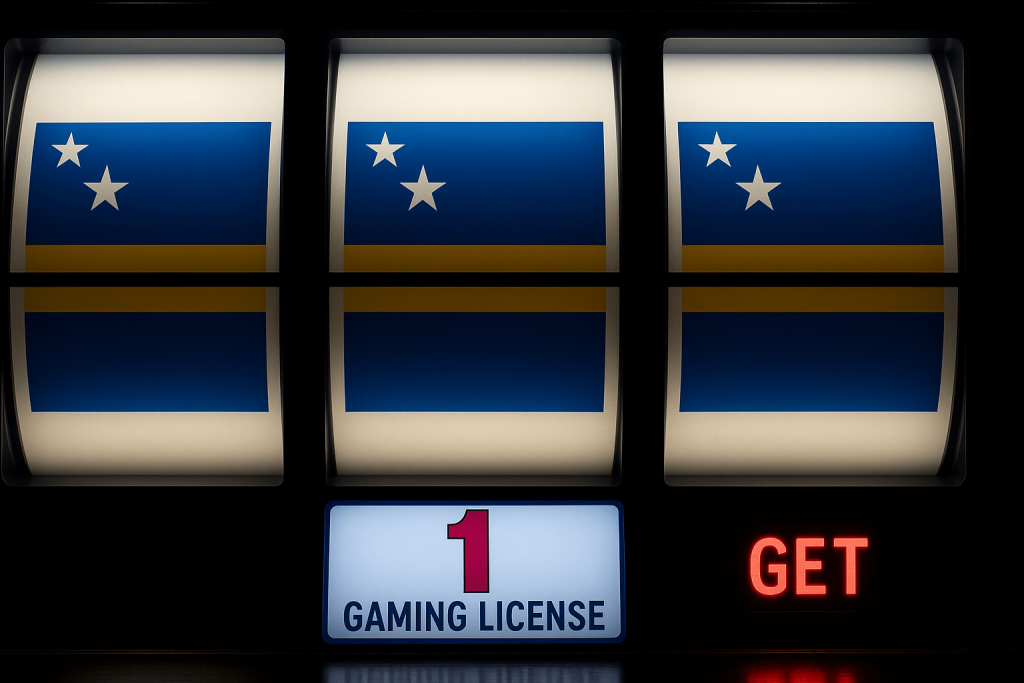 Curaçao online gaming license illustration with slot machine reels