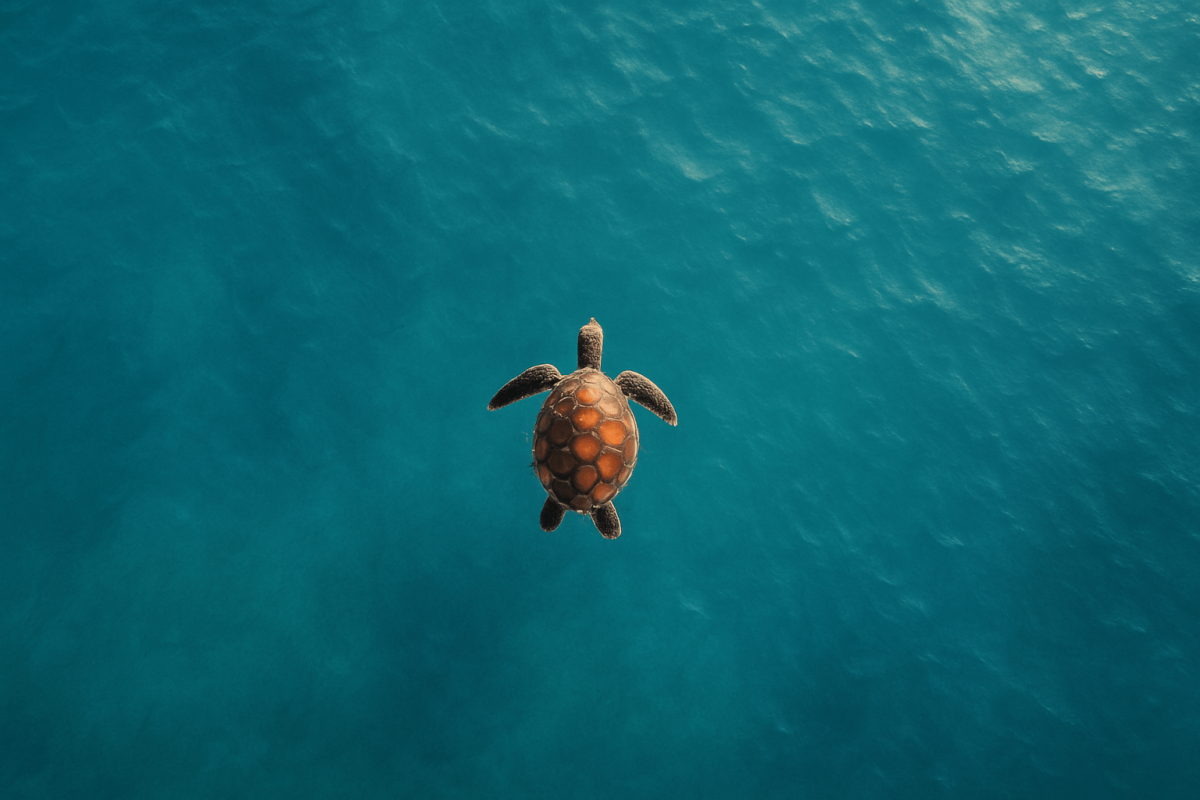 Curacao gaming license visual — sea turtle swimming in turquoise water, symbolizing offshore iGaming authorization and marine-themed compliance
